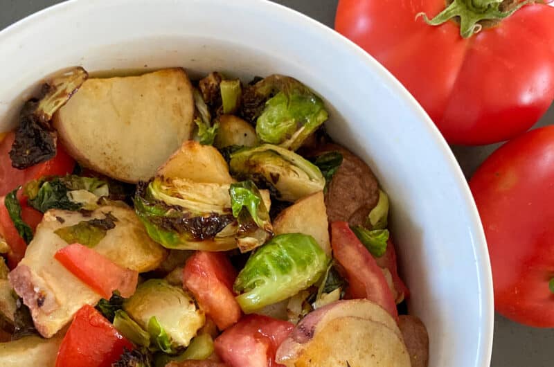 Air-fried Brussel Sprout, Potato and Tomato Bowl